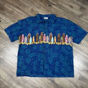 Aloha Republic Mens 2XL Surfboard Hibiscus Hawaiian Shirt Made in USA Cotton